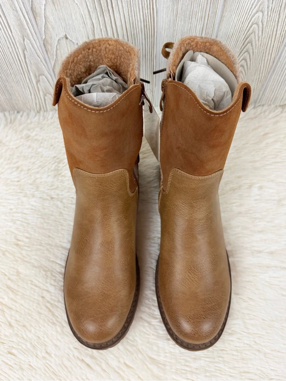 Patrizia Spring Strep Women's Dawna Brown Cozy Lace-Back Boots 9 Mid-Calf NWT